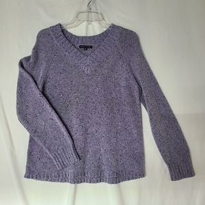 Carolyn Taylor Large Purple with Black/White Specks VNeck Long Sleeve Sweater